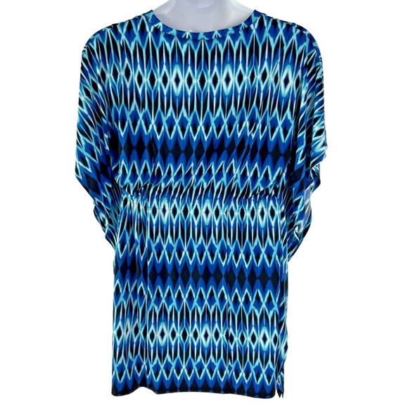 Calvin Klein Size 14 Blue Dress Kimono Flutter Sleeve Geometric Drawstring - Picture 4 of 11